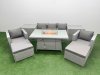 Fimous 7 Seat PE Rattan Lounge Sofa Set Outdoor Garden Furniture Set with Firepit Dining Table 3 Seater Sofa 2 Big Footstools 2 Side Tables Light Grey