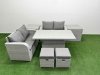 Fimous 6 Seater Outdoor Love Sofa Set Rattan Garden Furniture Set with Adjustable Lifting Dining or Coffee Table 2 Small Stools 2 Side Tables Light Grey