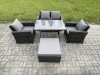 Fimous Outdoor Garden Furniture High Back Rattan Sofa Dining Table Set with Big Footstool Dark Grey Mixed