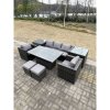 Fimous Rattan Garden Furniture Adjustable Rising Lifting Dining Table Sofa Set Chairs 2 Side Coffee Tables with 2 Stools