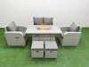 Fimous Light Grey PE Wicker Rattan Garden Furniture Set Sofa Set Reclining Chair Firepit Dining Table 6 Seater 2 Small Stools