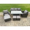 Fimous Outdoor Rattan Furniture Garden Dining Sets Height Adjustable Rising lifting Table and Chair Set With Lounge Sofa 3 Footstools