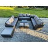 Fimous 12 Seater Rattan Outdoor Furniture Set Patio Garden Sofa Set with Square Coffee Table 3 Seater Sofa 3 Footstools Side Table Dark Grey Mixed