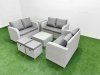 Fimous 8 Seater PE Wicker Rattan Furniture Sofa Sets with Square Coffee Table 2 Seater Love Sofa 2 Stool Side Table Light Grey