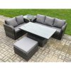 Fimous 6 Seater Outdoor Rattan Garden Furniture Sets Height Adjustable Rising lifting Dining Table Lounge Sofa Set With Side Table Big Footstool Dark Grey Mixed