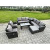 Fimous Wicker PE Rattan Sofa Set Outdoor Patio Garden Furniture with Reclining Chair Coffee Table Side Table Big Footstool Dark Grey Mixed