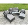 Fimous 7 Seater Rattan Wicker Garden Furniture Patio Conservatory Sofa Set with Rectangular Coffee Table Reclining Chair 2 Big Footstool