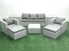 Fimous 7 Seater Rattan Garden Furniture Set with 3 Seater Sofa 2 Chair Square Coffee Table 2 Big Footstools 2 Side Tables Light Grey Mixed