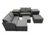 Fimous Rattan Garden Outdoor Furniture Set Love Sofa Square Coffee Table Set with 2 Side Table 2 Big Stools Dark Grey Mixed