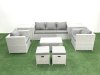 Fimous 7 Seater Rattan Garden Furniture Set with 3 Seater Sofa 2 Chair Rectangular Coffee Table 2 Small Footstools 2 Side Tables Light Grey Mixed