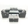 Fimous Outdoor Garden Furniture Set Rattan Sofa Dining Table Set with Reclining Chair 2 Small Footstool 2 Side Table Dark Grey Mixed
