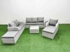 Fimous Patio PE Wicker 8 Seater Outdoor Rattan Furniture Sofa Sets with Square Coffee Table Reclining Chair Loveseat Sofa 3 Seater Sofa 2 Big Footstools 2 Side Table Light Grey