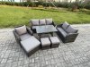 Fimous 9 Seater Outdoor Rattan Garden Furniture Set Patio Lounge Sofa Set with Dining Table 3 Footstools Dark Grey Mixed