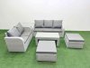 Fimous 7 Seater PE Rattan Wicker Garden Furniture Patio Conservatory Sofa Set with Oblong Coffee Table 3 Seater Sofa Love Sofa 2 Big Footstool Side Table