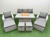 Fimous PE Rattan Lounge Sofa Set 9 Seater Outdoor Garden Furniture Set with Gas Firepit Table 3 Seater Sofa 2 Big Footstools Light Grey