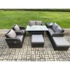 Fimous Outdoor Rattan Garden Furniture 8 piece Grey Patio Furniture Set 8 Seater Lounge Sofa Set with Rectangular Table Reclining Chairs 2 Big Stools Side Table