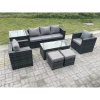 Fimous Lounge Rattan Sofa Set Outdoor Garden Furniture Oblong Rectangular Coffee Table With 2 Chairs 2 Stools Extra Side Table