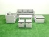 Fimous Rattan Garden Furniture Set 6 Pieces Outdoor Garden Sofa Oblong Coffee Table Set with Chair 3 Footstools Light Grey Mixed