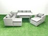 Fimous 8 Pieces Outdoor Rattan Sofa Set with Cushions Patio Garden Furniture Sets with Armchair Dining Table Side Table 2 Big Footstools