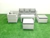 Fimous Outdoor Rattan Garden Furniture Set with Grey Cushions Luxury 6 Seater with 2 Big Footstools and Coffee Table,Side Table For Conservatory,Patio