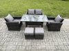 Fimous 6 Seater PE Wicker Outdoor Garden Furniture Set Patio Furniture Rattan Rectangular Dining Table Lounge Sofa with 2 Small Footstools