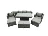 Fimous PE Rattan Garden Furniture Set Lounge Sofa Rising Dining Table Set with Side Table 4 Footstool Dark Grey Mixed