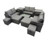 Fimous Outdoor Love Sofa Coffee Table Set Garden Rattan Furniture Set 10 Seater with 4 Stools 2 Side Tables Dark Grey