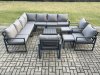 Fimous Aluminium Outdoor Garden Furniture Set Lounge Corner Sofa 3 Pcs Chair Square Coffee Table Sets with 2 Small Footstools Dark Grey