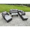 Fimous High Back Rattan Garden Furniture Set with Loveseat Sofa Rectangular Coffee Table Side Table 2 Big Footstool Indoor Outdoor Patio Lounge Sofa Set Dark Grey Mixed