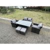 Fimous Rattan Outdoor Furniture Adjustable Rising Lifting Rectangle Dining Table Chairs Two Seater Love Sofa Sets Footstools 6 Seater