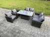 Fimous Rattan Garden Furniture Sets 6 Seater Patio Outdoor Rising Lifting Table Sofa Set with Double Seat Sofa Dark Grey Mixed
