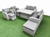 Fimous 9 Seater Outdoor Reclining Chair Love Sofa Set Rattan Garden Furniture Set with Adjustable Lifting Dining or Coffee Table 3 Stools Light Grey