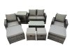 Fimous 8 Seater Wicker PE Rattan Furniture Outdoor Coffee Table Double Seat Sofa 4 Stools Side Table Set Dark Grey Mixed