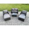 Fimous 6 Seater High Back Rattan Garden Furniture Set with Square Coffee Table 2 Big Footstool Love Sofa Reclining Chair Indoor Outdoor Patio Lounge Sofa Set Dark Grey Mixed