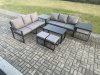 Fimous Aluminium Patio Outdoor Garden Furniture Lounge Sofa Set with Oblong Coffee Table 2 Small Footstools 2 Side Tables Dark Grey