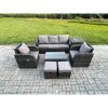 Fimous Outdoor Rattan Garden Furniture Set Patio Lounge Sofa Set with Reclining Chair Rectangular Coffee Table Side Table 2 Small Footstools Dark Grey Mixed