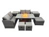Fimous 7-seater Patio Gas Firpit Dining Table Sofa Sets Rattan Garden Furniture Dining Set with 3 Stools 2 Side Tables Dark Grey Mixed