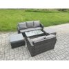 Fimous 7 Seater Outdoor Rattan Garden Furniture Set with Patio Lounge Sofa Set with Rectangular Coffee Table 2 Big Footstool Dark Grey Mixed