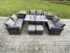 Fimous 8 Seater Wicker PE Rattan Garden Furniture Sets Outdoor Lounge Sofa Set with Oblong Dining Table Double Seat Sofa 2 Small Footstools 2 Side Tables Dark Grey Mixed