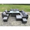 Fimous Wicker PE Rattan Garden Furniture Set Gas Fire Pit Dining Table Indoor Outdoor with Chair Loveseat Sofa 3 Footstools