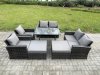 Fimous 8 Seater Garden Dining Set Wicker PE Rattan Outdoor Furniture Sofa with Rectangular Dining Table Double Seat Sofa 2 Big Footstool Armchair Dark Grey Mixed