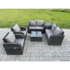 Fimous 6 Seater Rattan Sofa Set Outdoor Garden Furniture Set with Square Coffee Table Loveseat Sofa Reclining Chairs Side Table Dark Grey Mixed
