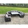 Fimous Dark Grey PE Wicker Rattan Garden Furniture Set Reclining Chair Love Sofa 2 Seater Sofa Set Outdoor Rectangular Dining Table 2 Side Tables 7 Seater