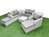 Fimous High Back Poly Rattan Garden Furniture Set with Reclining Chair Loveseat Sofa Square Coffee Table Indoor Outdoor Patio Set 2 Big Stool 2 Side Table Light Grey