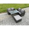 Fimous Outdoor Garden Furniture Sets 4 Pieces Wicker Rattan Furniture Sofa Sets with Rectangular Dining Table Love Sofa Big Footstool
