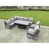 Fimous 8 Pieces Aluminium Garden Furniture Sets with Adjustable Rising Lifting Dining Table,2 Small Footstools 9 Seater Corner Sofa Set Dark Grey