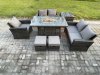 Fimous Rattan Outdoor Garden Furniture Gas Fire Pit Table Sets Gas Heater with Love Sofa Armchair Side Table 2 Small Footstools 7 Seater Dark Mixed Grey
