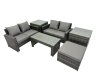 Fimous Outdoor Love Sofa Set 5 Seat Rattan Garden Furniture Set with Oblong Coffee Table Big Footstool 2 Side Table Dark Grey Mixed