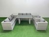 Fimous 8 Seater Wicker PE Rattan Furniture Outdoor Dining Table 3 Seater Sofa Armchair Set with 2 Side Tables Light Grey