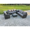 Fimous Outdoor Rattan Garden Furniture Set Conservatory Patio Sofa Coffee Table With Reclining Chair 2 Side Tables Dark Grey Mixed
